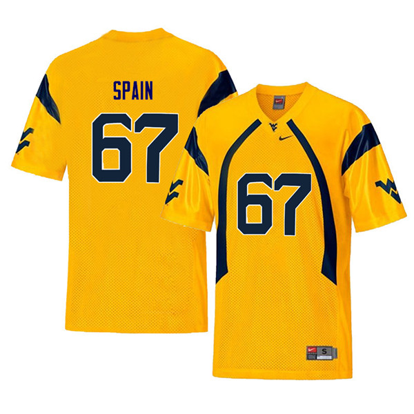 Men #67 Quinton Spain West Virginia Mountaineers Retro College Football Jerseys Sale-Yellow